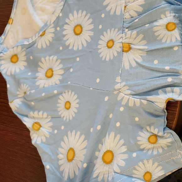 LONGYUAN Short Sleeve Tunic Blouse in Blue Daisy Size M - Picture 6 of 9